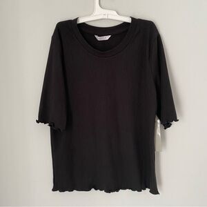 Tresics Women’s Crew Neck Ribbed Short Sleeve Basic Black Teeshirt